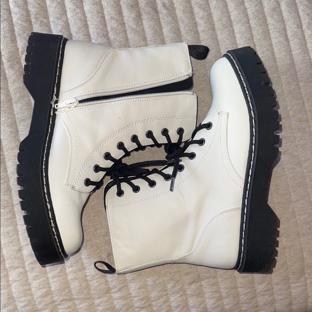 Sincerely Jules White Combat Boots with Black Soles